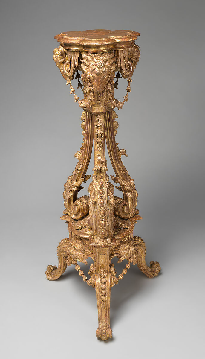 Pair of tripod candlestands or torchères, Thomas Chippendale (British, baptised Otley, West Yorkshire 1718–1779 London)  , after a manuscript design, Carved and gilded wood (pine?), British