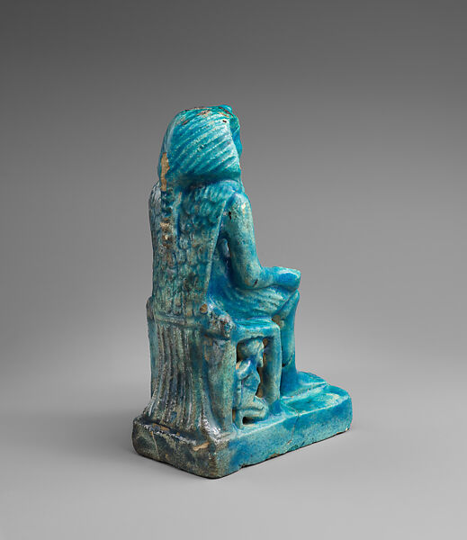 Statuette of a king united with a falcon, Faience