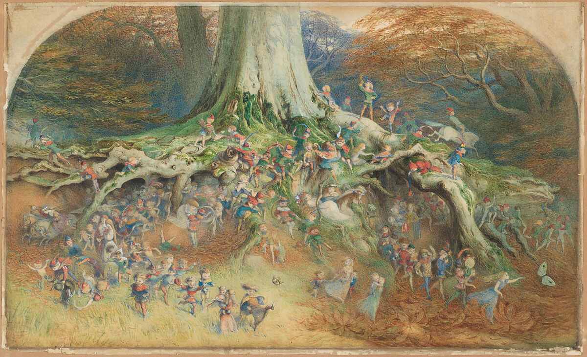 The Enchanted Tree, Richard Doyle (British, London 1824–1883 London), Watercolor, gouache, gummed watercolor, applied in layered, opaque and transparent washes with the underlying paper revealed in minute areas throughout the composition 