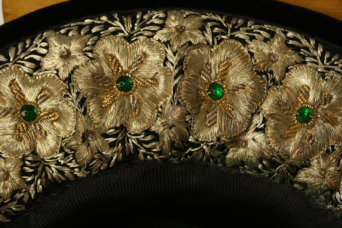 Headdress, silk, metal thread, Austrian