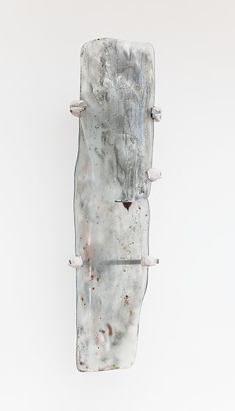 Dwindler_Rear tilt_down, Nairy Baghramian (German (born Iran), Isfahan, 1971), Glass, zinc coated metal, colored epoxy resin