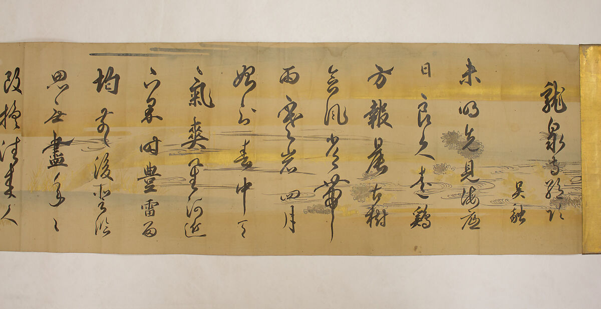 Three Poems from Poetry in the Three Styles (Santai shi), Okamoto Hansuke (Mumei) (Japanese, 1575–1657), Handscroll: ink on paper decorated in color, Japan