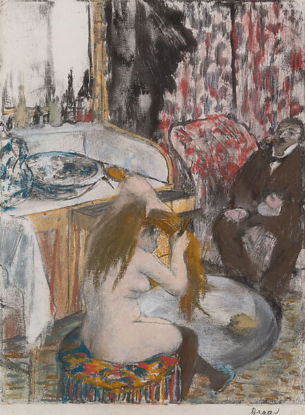 Nude Woman Combing Her Hair, Edgar Degas  French, Pastel over monotype, French