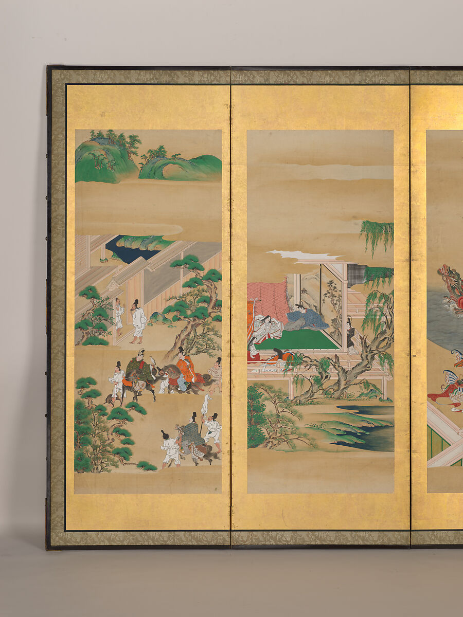The Tale of Genji, Iwasa school, Pair of six-panel screens: ink and color on paper, Japan