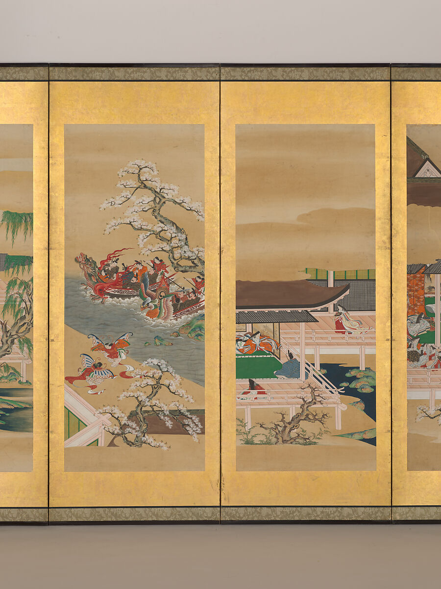 The Tale of Genji, Iwasa school, Pair of six-panel screens: ink and color on paper, Japan