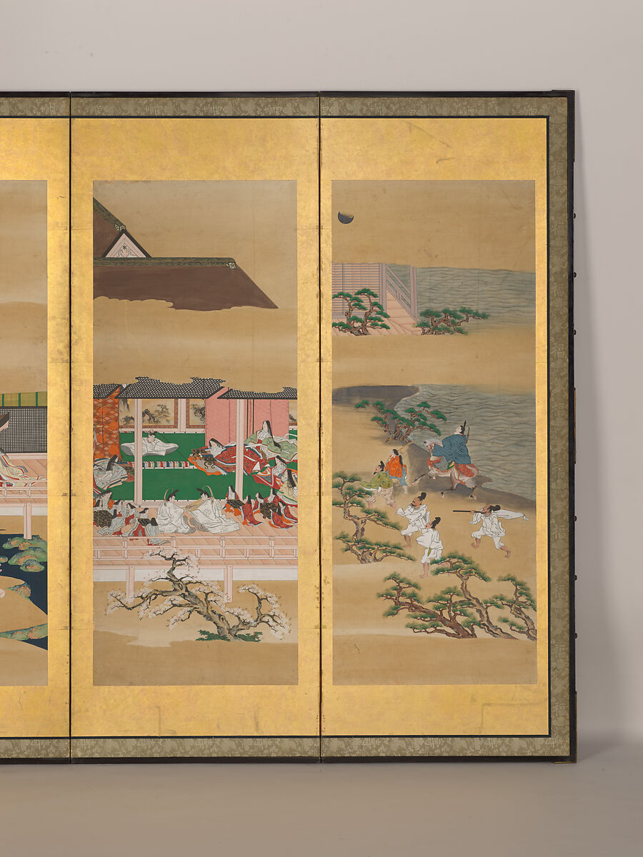 The Tale of Genji, Iwasa school, Pair of six-panel screens: ink and color on paper, Japan