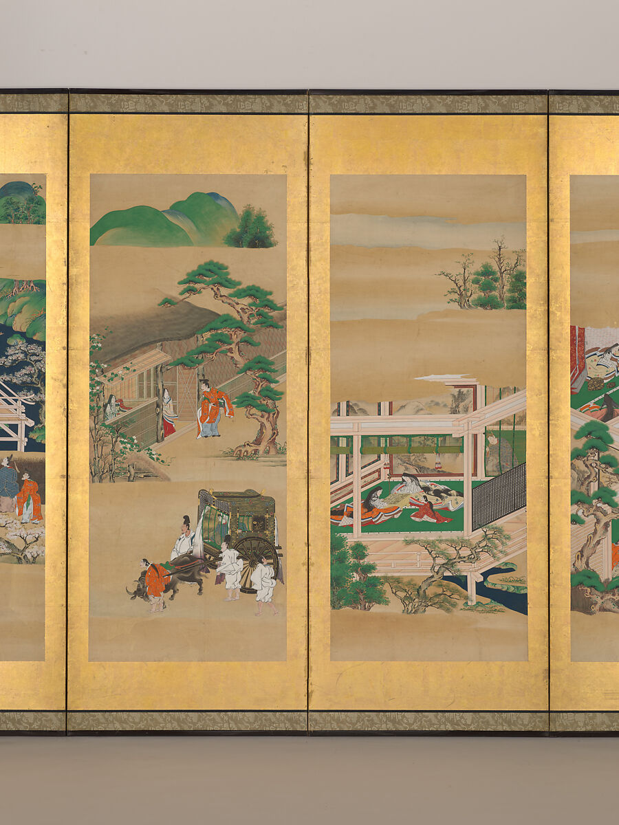 The Tale of Genji, Iwasa school, Pair of six-panel screens: ink and color on paper, Japan