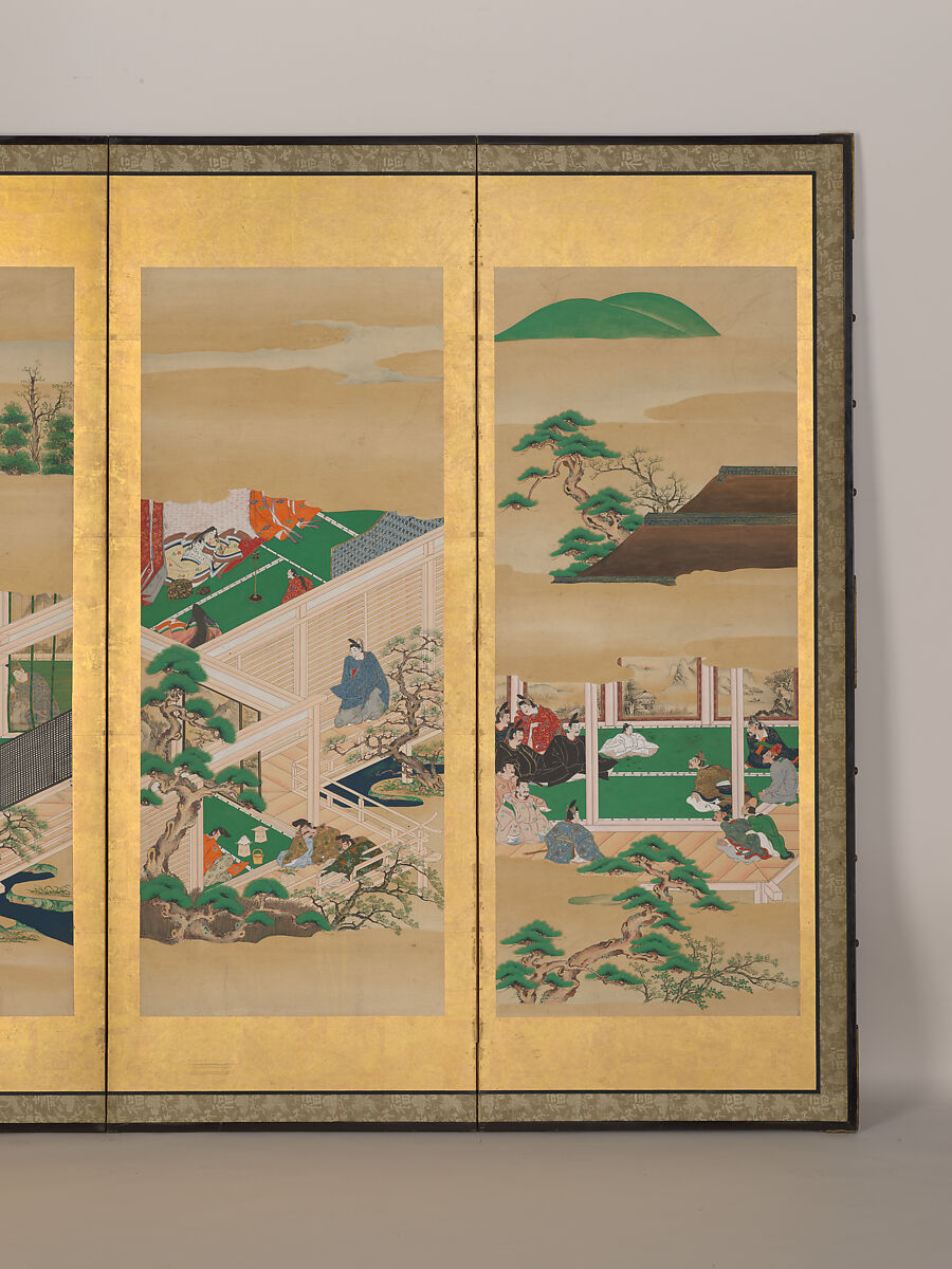 The Tale of Genji, Iwasa school, Pair of six-panel screens: ink and color on paper, Japan