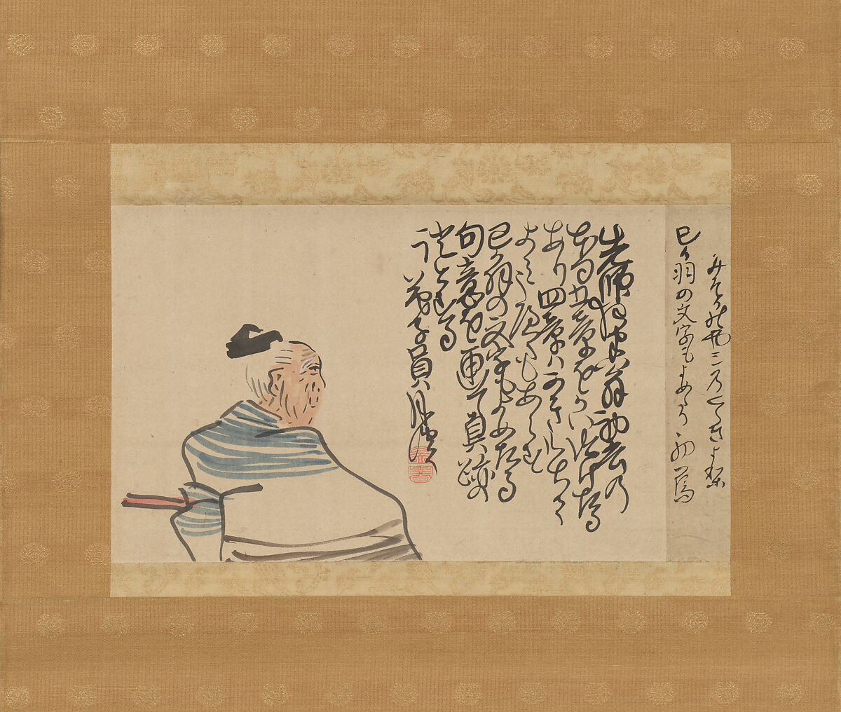 Yomeiride Dowry Painting with a Haiku by Yosa Buson (separate sheet) 「嫁入手」人物図及び蕪村筆「己が羽の文字もよめたり初烏」句（別紙）, Matsumura Goshun 松村呉春 (Japanese, 1752–1811), Hanging scroll: ink and color on paper, Japan 