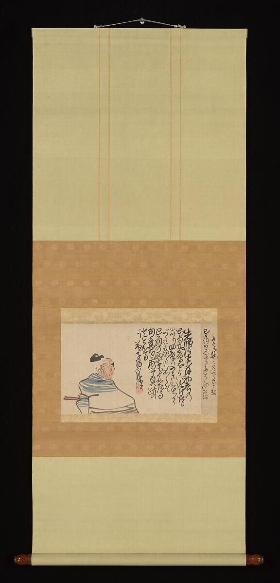 Hokku on “New Year’s Crow,” with a Painting of a Courtier, Inscription by Yosa Buson (Japanese, 1716–1783), Hanging scroll: ink and color on paper, Japan