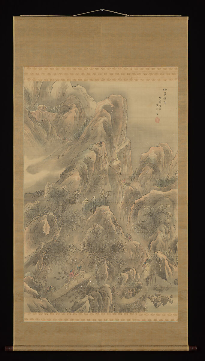 Snowfall on Mt. Emei, Yokoi Kinkoku (Japanese, 1761–1832), Hanging scroll; ink and color on silk, Japan