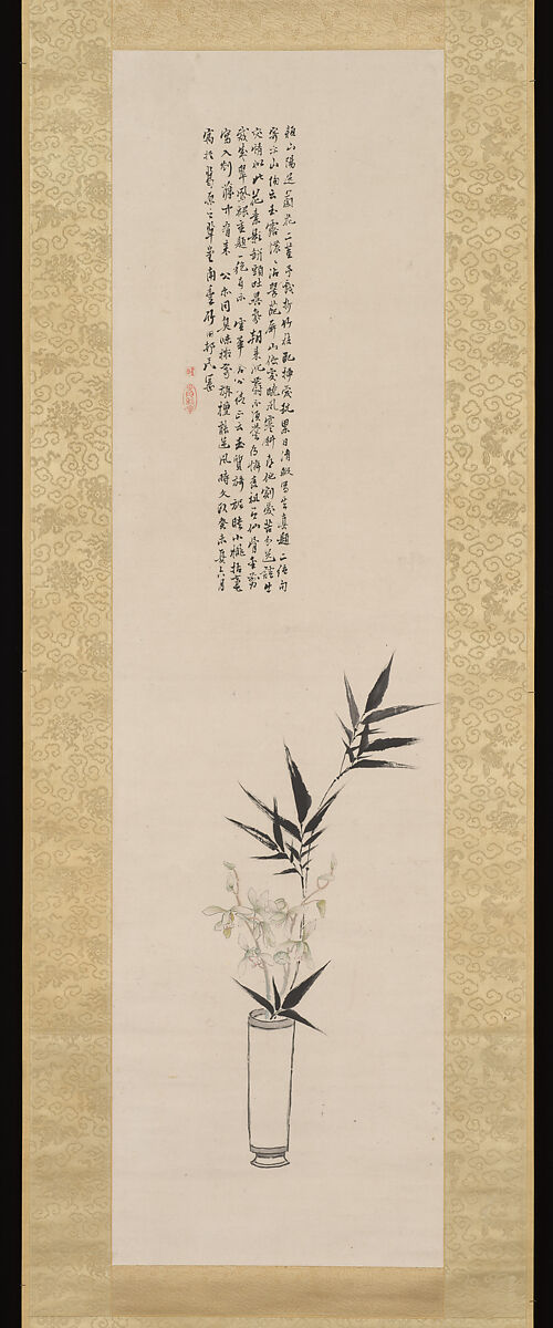 Orchid and Bamboo in a Vase, Tanomura Chikuden (Japanese, 1777–1835), Hanging scroll; ink on paper, Japan 