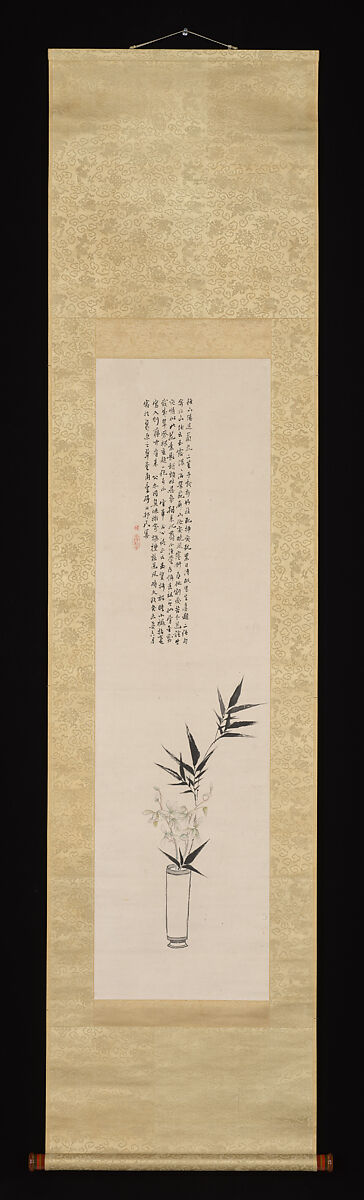 Orchid and Bamboo in a Vase, Tanomura Chikuden (Japanese, 1777–1835), Hanging scroll; ink on paper, Japan