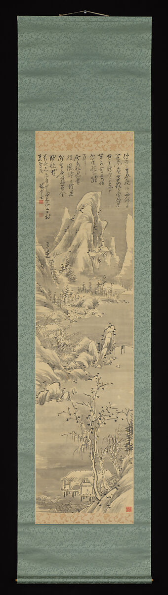 Snow on Mountain and River, Fujimoto Tesseki (Japanese, 1816–1863), Hanging scroll; ink on satin, Japan
