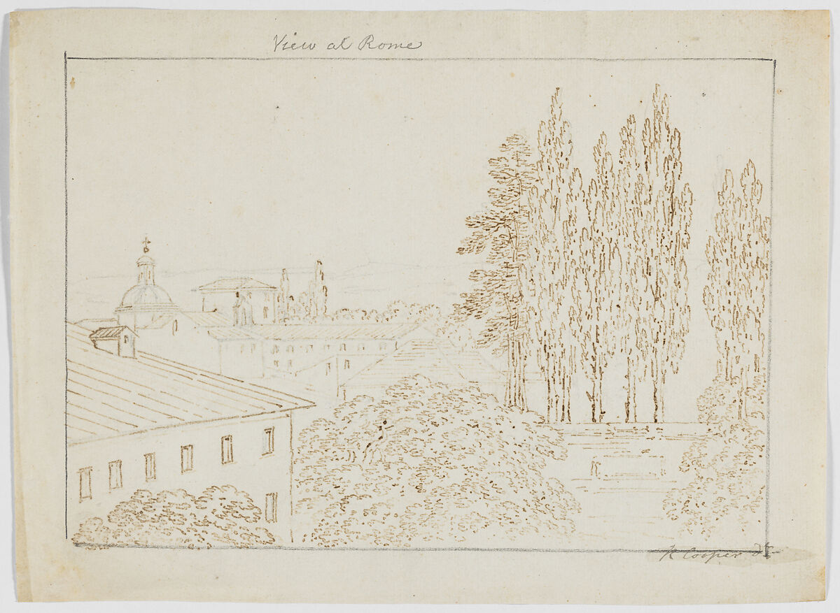 View at Rome, Richard Cooper II (British, Edinburgh, Scotland 1740–1822 Eltham, Kent), Counterproof of an iron gall ink drawing, with graphite 