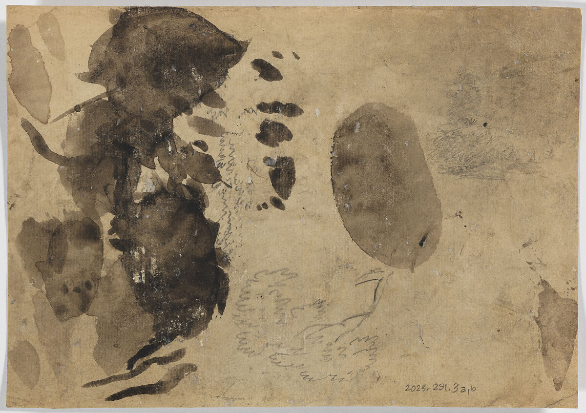 Pinco Rome (Roman Pines) (recto), Foliage sketches (verso), Richard Cooper II (British, Edinburgh, Scotland 1740–1822 Eltham, Kent), Graphite, pen and iron gall ink and wash (recto and verso)