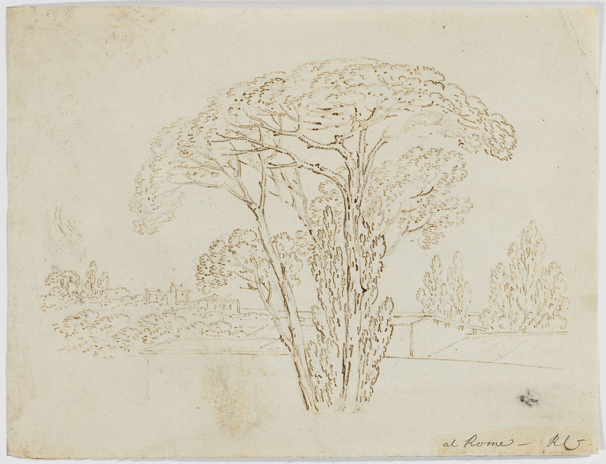 At Rome, Richard Cooper II (British, Edinburgh, Scotland 1740–1822 Eltham, Kent), Counterproof of an iron gall ink drawing, with graphite 