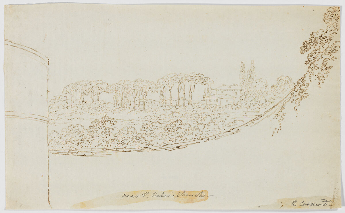 Near St. Peter's Church, Richard Cooper II (British, Edinburgh, Scotland 1740–1822 Eltham, Kent), Counterproof of an iron gall ink drawing, with graphite 