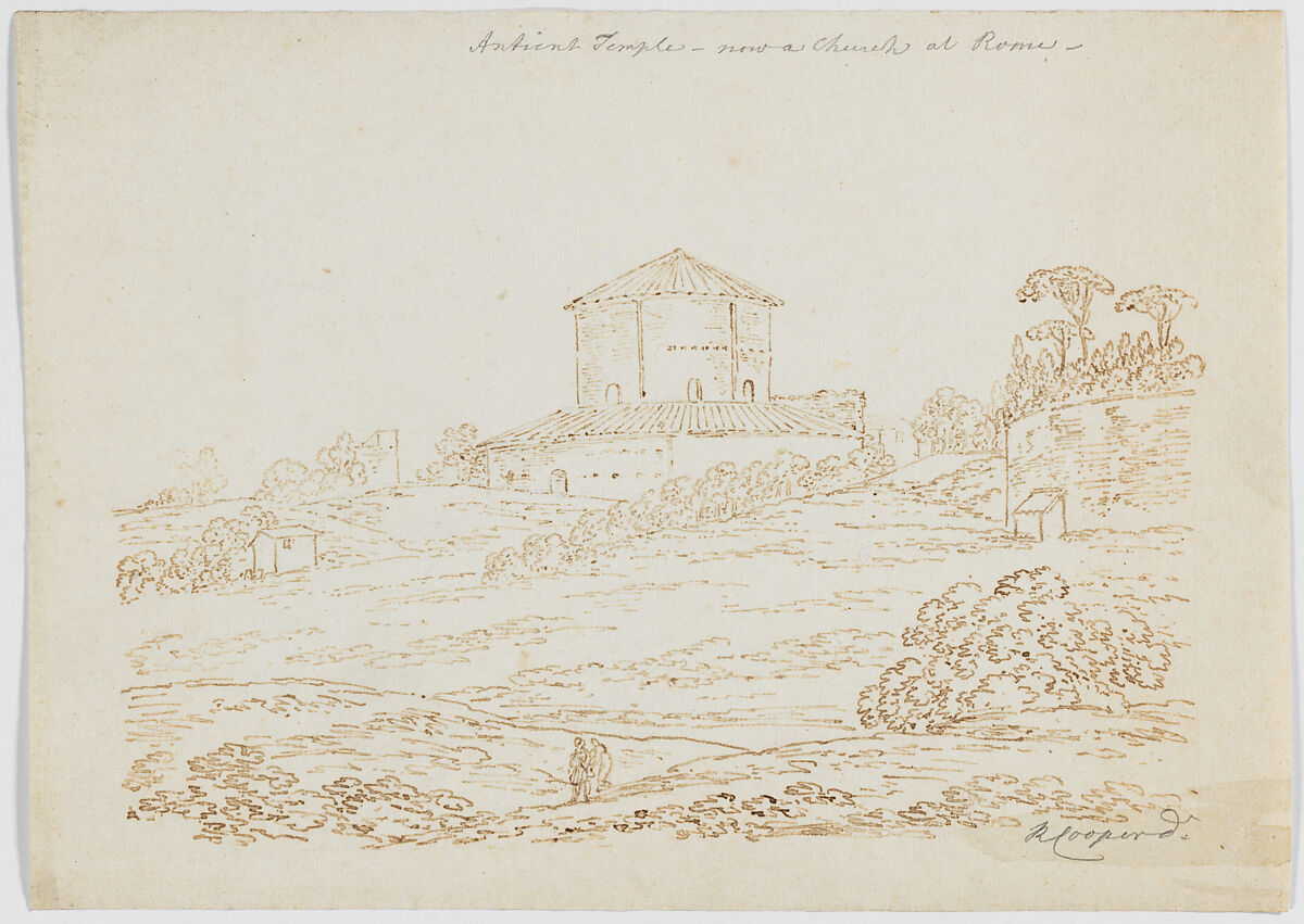 Ancient Temple – now a Church, at Rome, Richard Cooper II (British, Edinburgh, Scotland 1740–1822 Eltham, Kent), Counterproof of an iron gall ink drawing, with graphite 