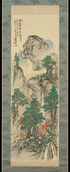 Painting and Calligraphy to Celebrate Longevity, with a letter addressed to Onodera Shūta, Tomioka Tessai (Japanese, 1836–1924), Pair of hanging scrolls: ink and color on silk (painting), ink on paper (calligraphy); letter and envelope: ink on paper, Japan