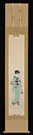 Woman with Shamisen, Kainoshō Tadaoto (Japanese, 1894–1978), Hanging scroll; ink and color on silk, Japan