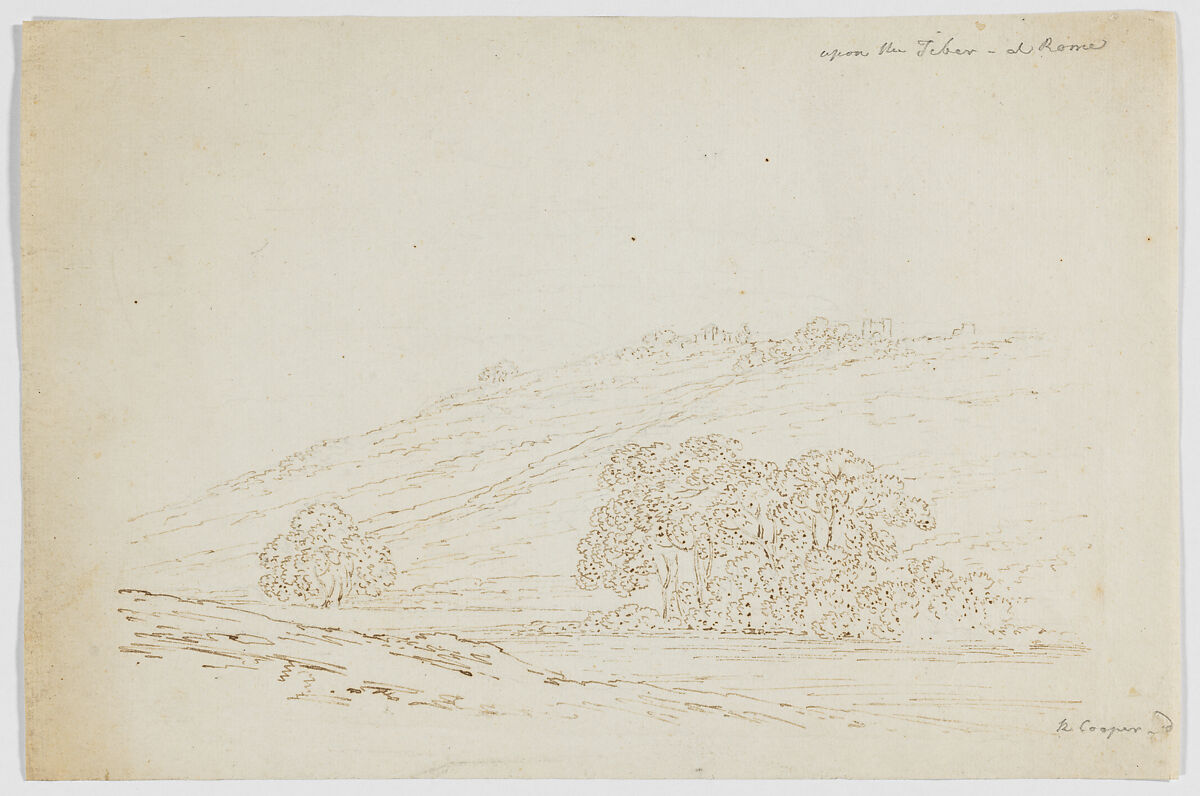 Upon the Tiber, at Rome, Richard Cooper II (British, Edinburgh, Scotland 1740–1822 Eltham, Kent), Counterproof of an iron gall ink drawing, with graphite 