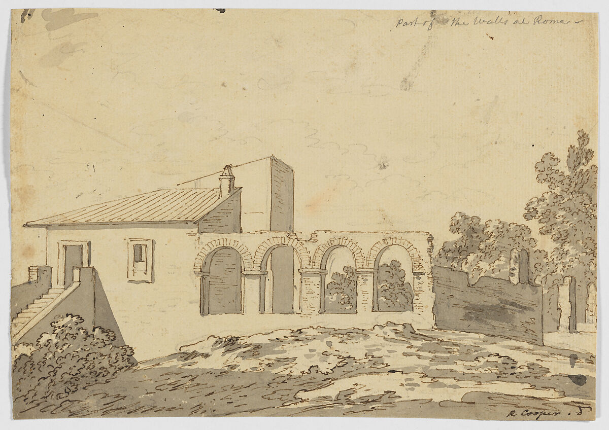 Part of the Walls at Rome, Richard Cooper II (British, Edinburgh, Scotland 1740–1822 Eltham, Kent), Pen and iron gall ink and gray wash over graphite 