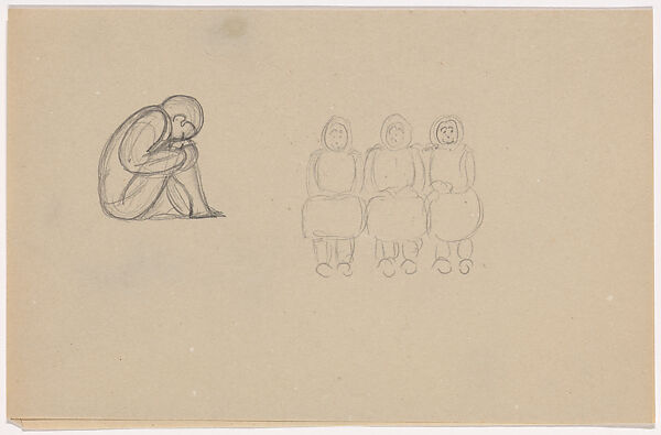 Boy Sitting in a Fetal Position and Three Women, Herbert E. Crowley (British, Eltham, Kent 1873–1937 Ascona, Switzerland), Graphite 