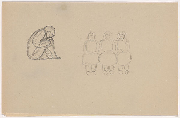 Boy Sitting in a Fetal Position and Three Women