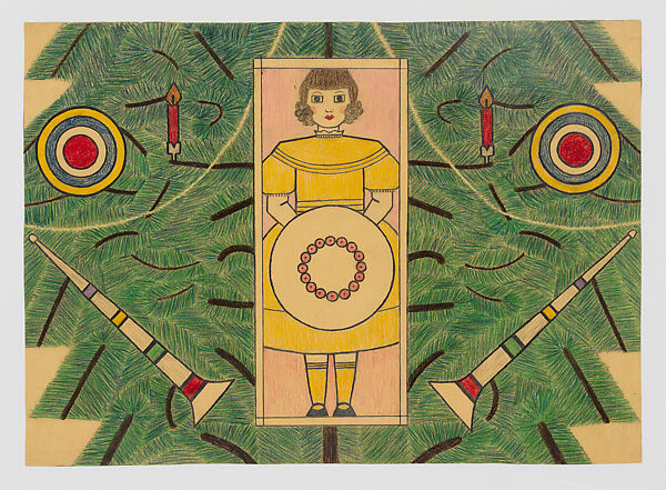 Claudette Colbert (1903–1996), Mary Sully (Dakota, 1896–1963), Colored pencil, black ink, gilt, white paint, and pastel crayon on paper, Dakota