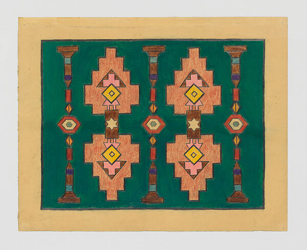 Claudette Colbert (1903–1996), Mary Sully (Dakota, 1896–1963), Colored pencil, black ink, gilt, white paint, and pastel crayon on paper, Dakota