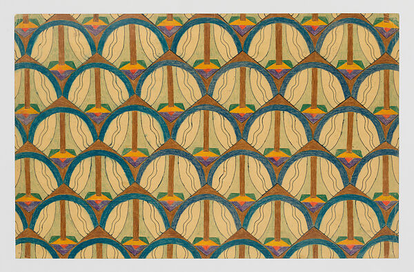 Unidentified III Green/Red Road, Mary Sully (Dakota, 1896–1963), Colored pencil, black ink, gilt, white paint, and pastel crayon on paper, Dakota