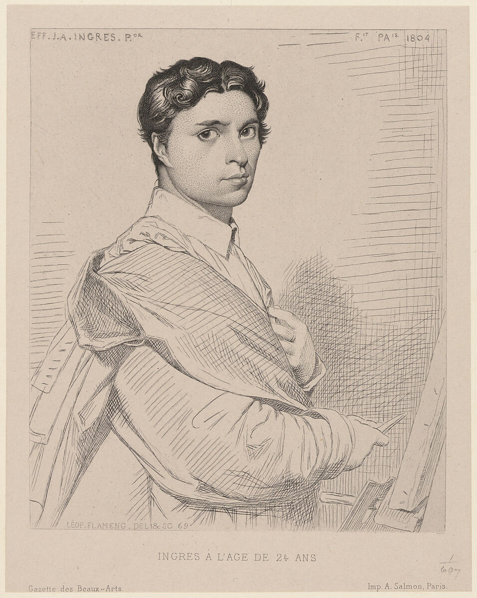 Portrait of J.A. Ingres, Léopold Flameng (French (born Belgium), Brussels 1831–1911 Paris), Etching 