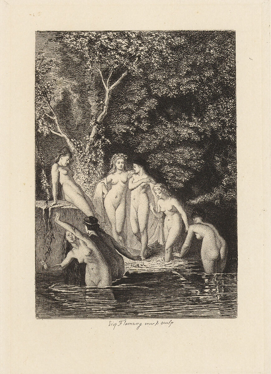 Le Bain, plate 6 from "The Decameron", Léopold Flameng (French (born Belgium), Brussels 1831–1911 Paris), Etching 