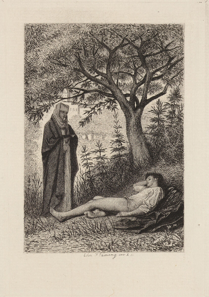 Le Jardinier du Couvent, plate 3 from "The Decameron", Léopold Flameng (French (born Belgium), Brussels 1831–1911 Paris), Etching 