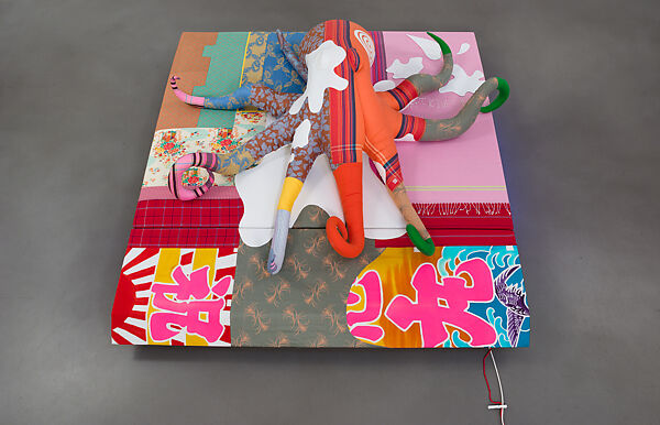 TOTAL PRODUCE (MORALITY), Cosima von Bonin (German, born Mombasa, Kenya 1962), Octopus: Various fabrics, polyfillBase: Various fabrics, foam materials, wood, fluorescent lights