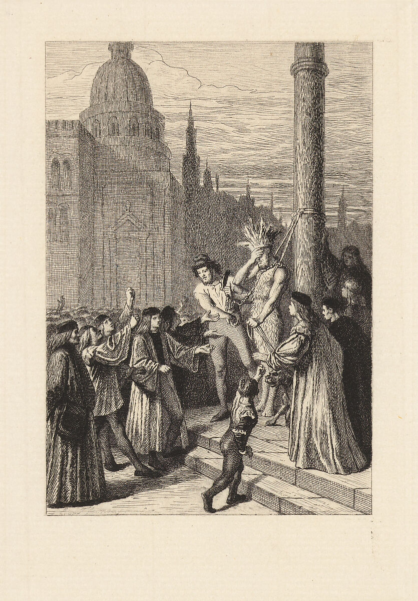 Le Cordelier de Venise, plate 4 from "The Decameron", Léopold Flameng (French (born Belgium), Brussels 1831–1911 Paris), Etching 