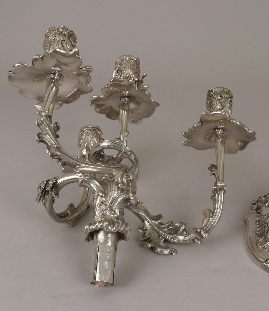 Pair of royal German silver four-light candelabra, Christian Heinrich Ingermann (German, 1713–1778), Cast, chased and engraved silver, German, Dresden