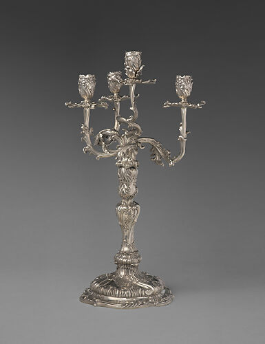 Pair of royal German silver four-light candelabra