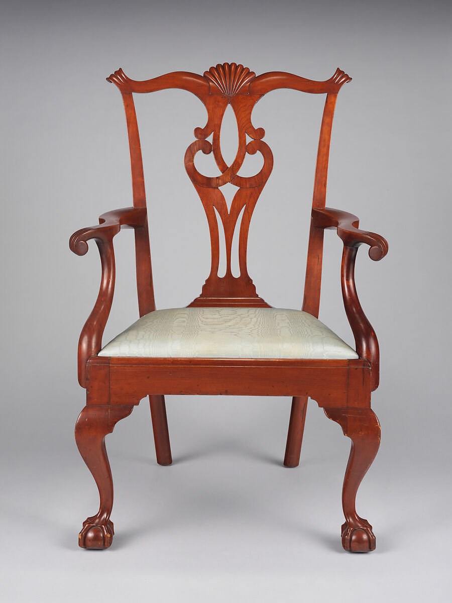 Armchair, Attributed to Eliphalet Chapin (American, East Windsor, Connecticut, 1741–1807), Cherry, white pine, modern upholstery, American 