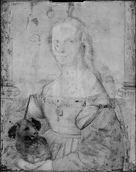Portrait of a Young Woman with a Unicorn (Laura Orsini della Rovere?), Raphael (Raffaello Sanzio or Santi) (Italian, Urbino 1483–1520 Rome), Oil on wood panel, transferred to canvas, glued to a wood support