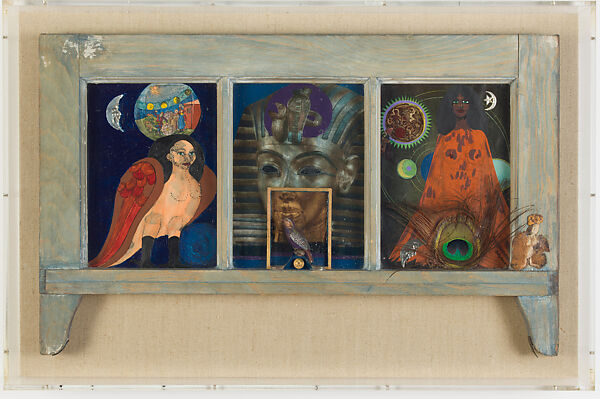 Window of Ancient Sirens, Betye Saar  American, Paper, paint, feathers, and found objects on wood