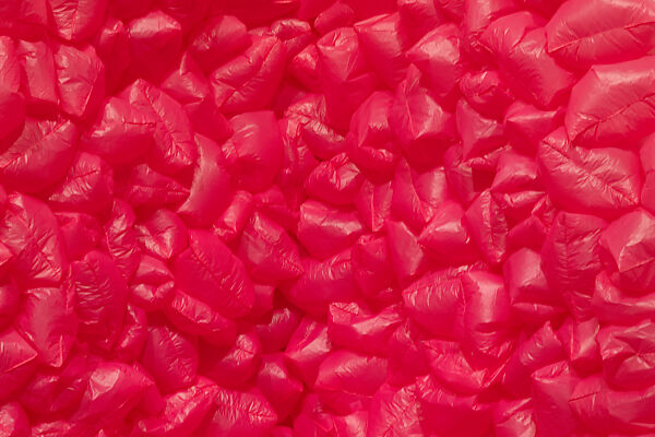 Love (Pyramid), Maren Hassinger (American, born Los Angeles, California, 1947), Pink plastic bags filled with air, breath, love notes, and steelhead pushpins