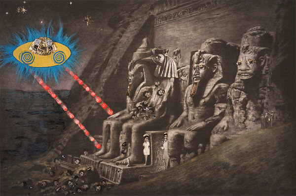 Abu Simbel, Ellen Gallagher  American, Photogravure, etching, scraping, aquatint, and drypoint, with watercolor, color pencil, varnish, pomade, Plasticine, synthetic fur, gold leaf, and red and white crystals
