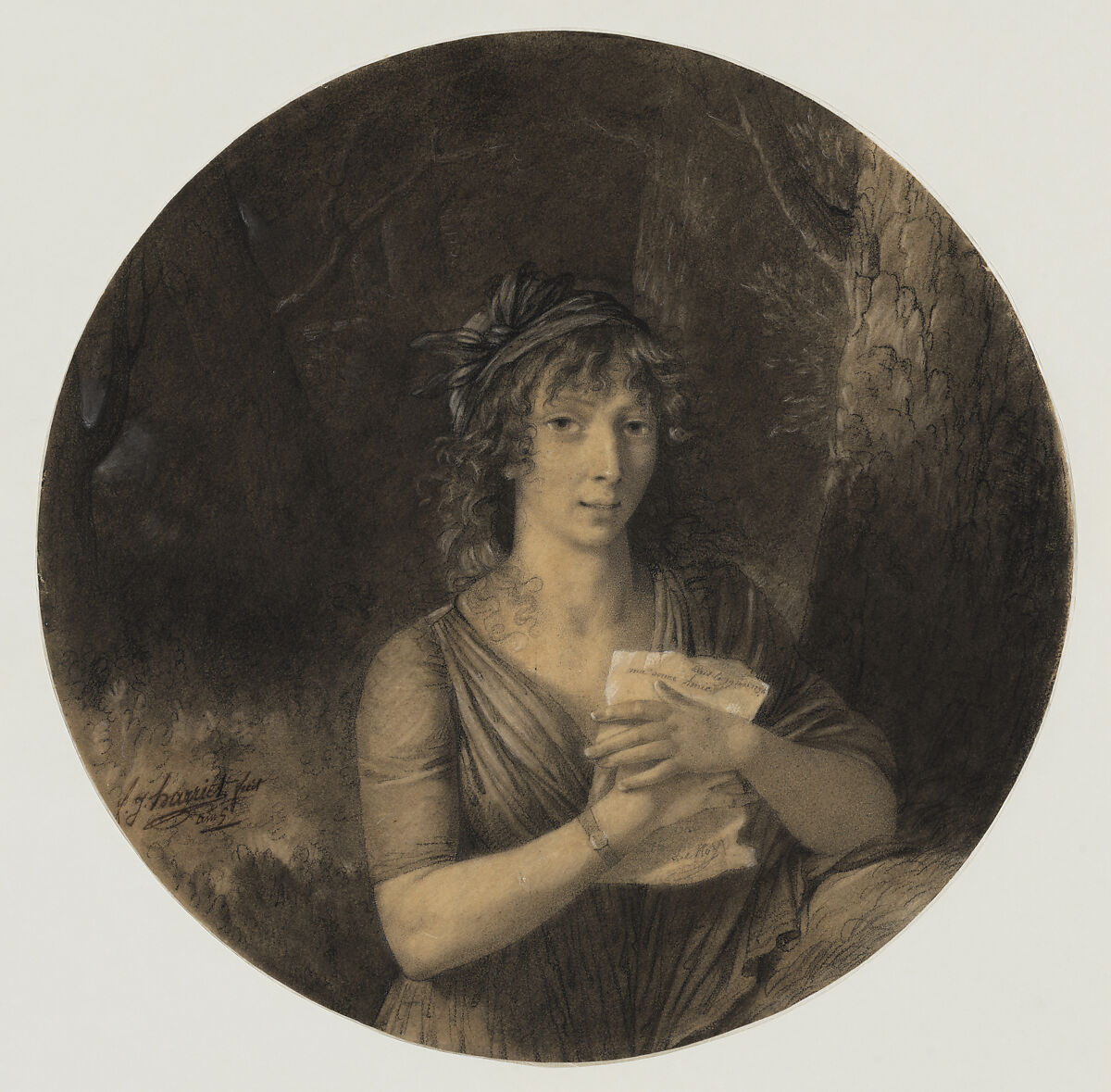 Portrait of a woman, possibly Sébastienne Gallet, Fulchran Jean Harriet (French, Paris 1776–1805 Rome), Black chalk or fabricated black chalk, white chalk, and graphite 