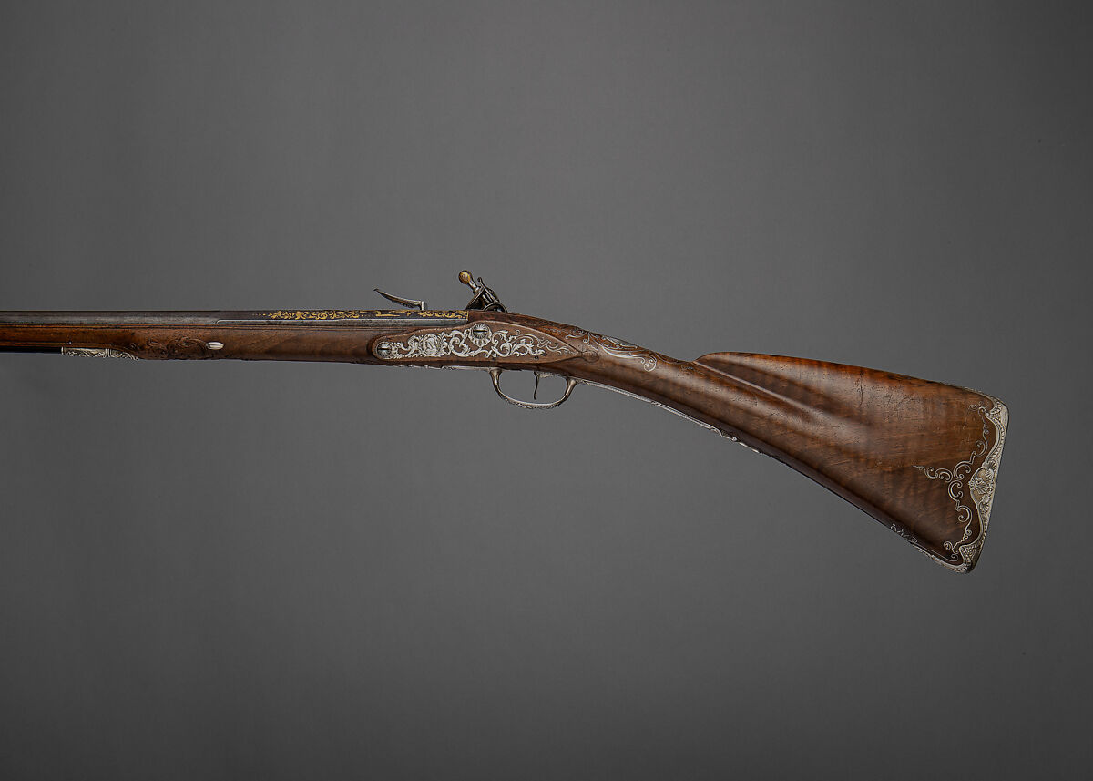 Flintlock Gun, Jean-Joseph Charrière (French, recorded between 1744 and 1756), Steel, gold, silver, walnut, French, Paris