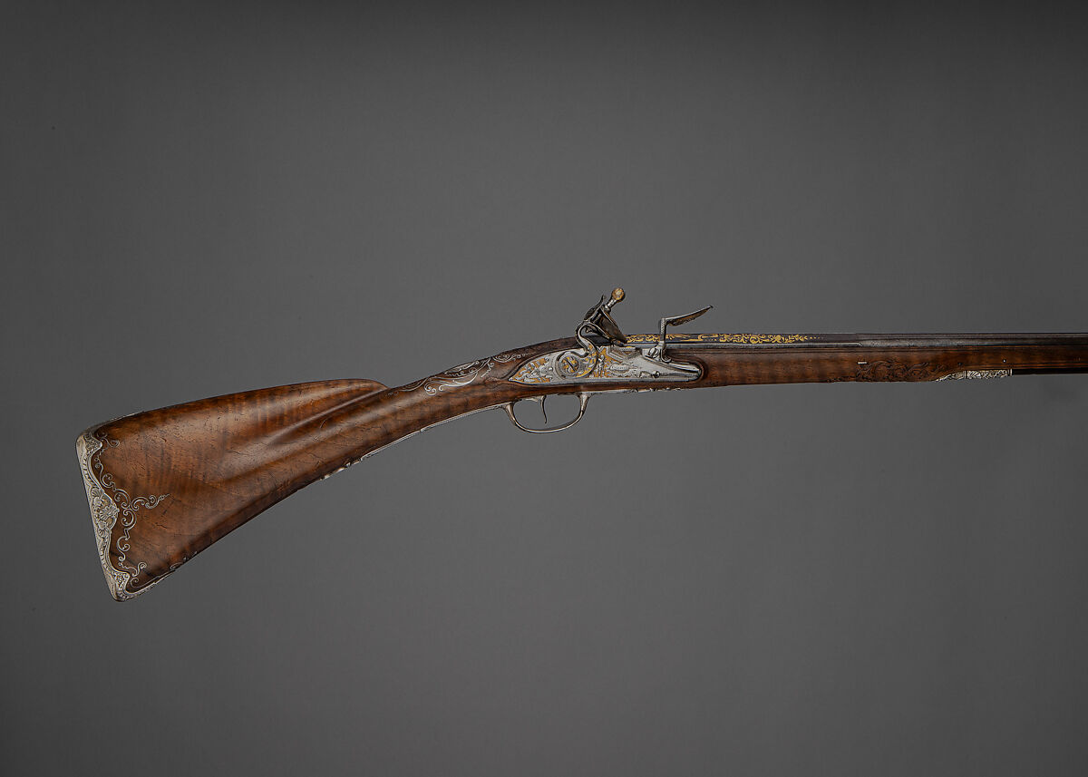 Flintlock Gun, Jean-Joseph Charrière (French, recorded between 1744 and 1756), Steel, gold, silver, walnut, French, Paris 