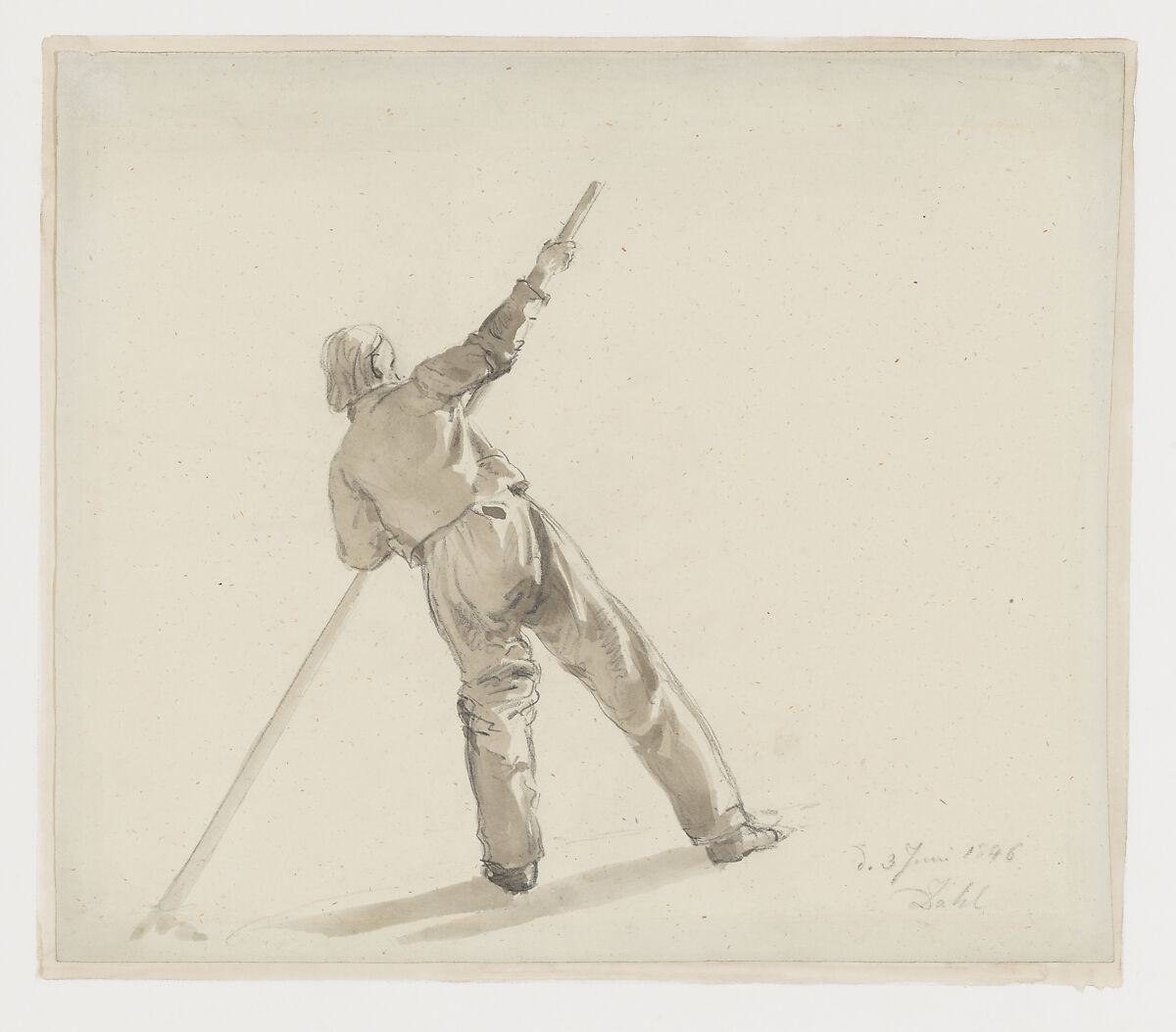 A man holding an oar (study for the painting "Copenhagen Harbor by Moonlight"), Johan Christian Dahl (Norwegian, Bergen 1788–1857 Dresden), Graphite and gray wash on wove paper 