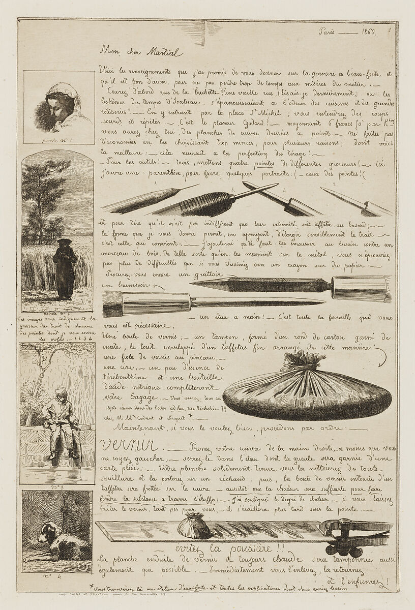 Lettre sur les éléments de la gravure à l'eau-forte (Letter on the Elements of Etching), Adolphe Martial Potémont, called Martial (French, Paris 1828–1883 Paris), Etching