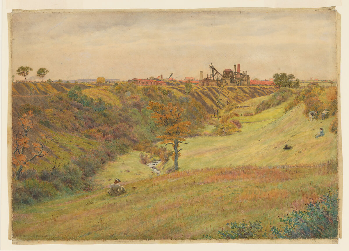 Autumn landscape with a colliery, George Price Boyce (British, London 1826–1897 London), Watercolor, gouache (bodycolor), gum 